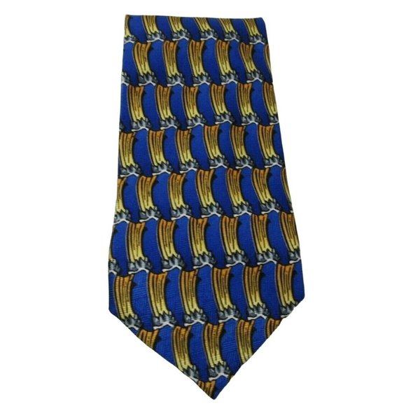Men's Necktie J Garcia Tie Birdland Blue & Gold 100% Silk - Picture 1 of 6